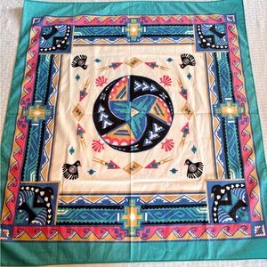 Vintage Wamcraft Southwestern Print Scarf 30x30 Birds Geometric Made USA